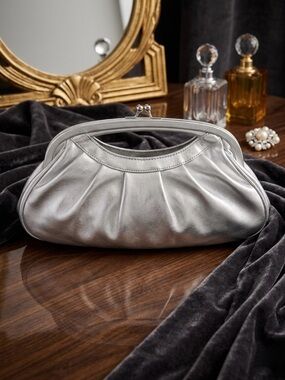 Beverly Feldman Silver Metallic Handbag | Leopard Print Lining